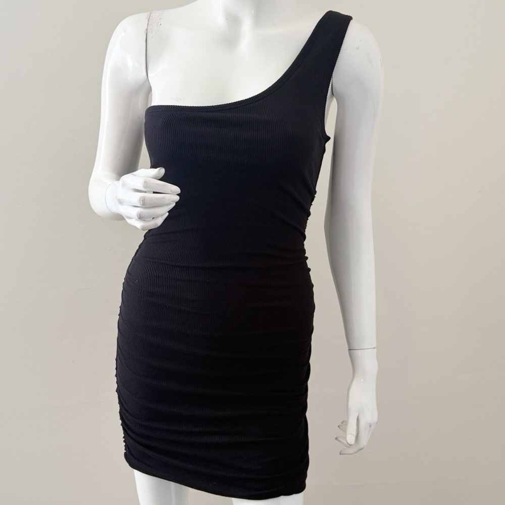 L*Space Alana Black One-Shoulder Ribbed Mini Bodycon Dress